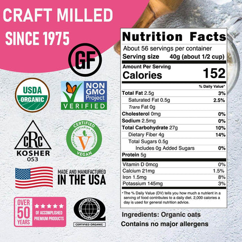 5 Lb Great River Milling Organic Steel Cut Oats | Whole Grain, Non-GMO, Kosher | Hearty Healthy | Rich Texture & Flavor