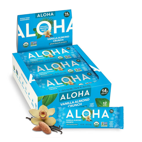 ALOHA Organic Plant Based Protein Bars, Vanilla Almond Crunch, 1.98-Ounce Bars, (Pack