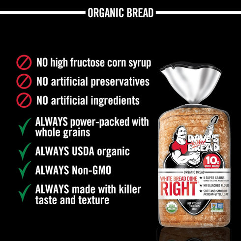 24 oz Dave's Killer Bread White Bread Done Right, Artisan-Style Organic White Bread, Loaf
