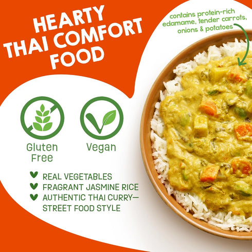 Pack 9, 10.48 oz Silo StreetFood Thai Yellow Curry with Vegetables & Jasmine Rice Ready To Eat Meals, Prepared Foods