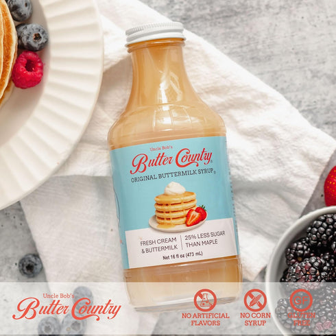 Country 16 oz Bottle/4 Pack Uncle Bob's Butter Original Buttermilk Syrup for Pancakes and Waffles, Gluten Free, Made