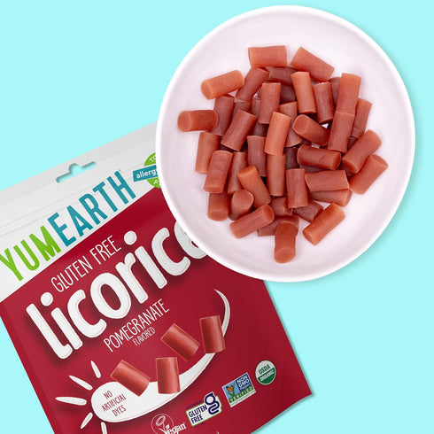 Packs 5 (Pack 1) YumEarth Organic Gluten Free Pomegranate Licorice Snack - Allergy Friendly, Gluten Free, Non-GMO