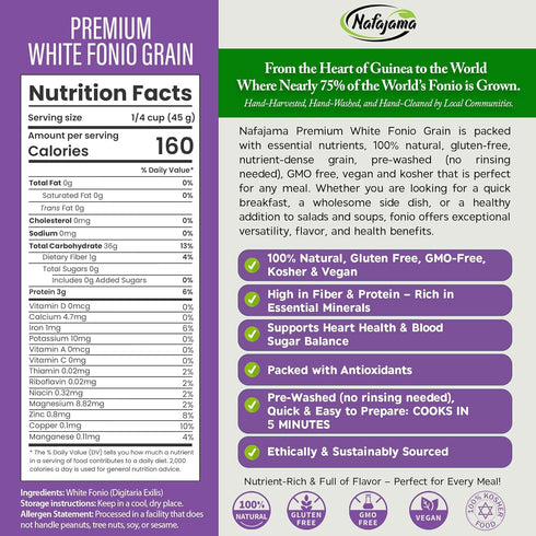 3 -3 1 lb/1.3 Nafajama Premium Bags of Gluten-Free White Fonio Grain Organic | Ancient African Super-Grain, Rice