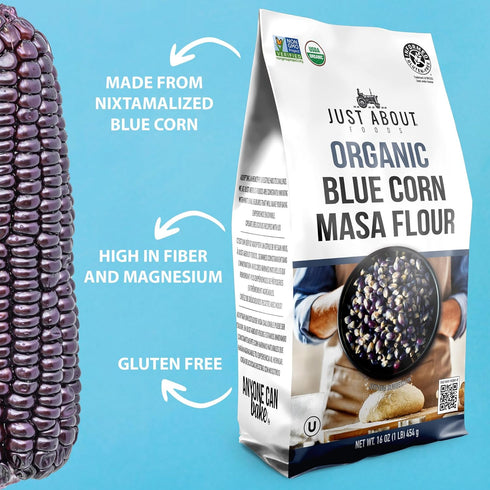 1lb, USDA Organic Blue Corn Flour Flour for Tortillas, Sopes, and Mexican Dishes, Gluten-Free, Kosher and Vegan, Masa