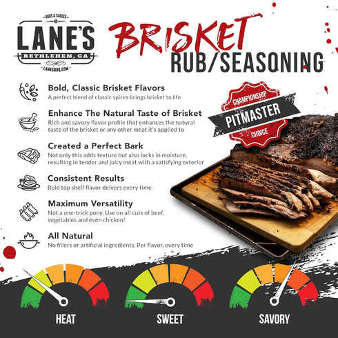 Lane's Brisket Rub for Smoker, 4.6 Oz, All-Natural Seasoning for BBQ, Perfect for Beef, Chicken, Pork