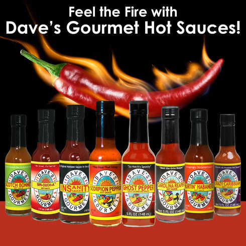 5oz (Pack 3) Dave's Gourmet Crazy Caribbean Hot Sauce - Habanero & Tabasco Pepper Blend - Hot Sauce - Great for Wings