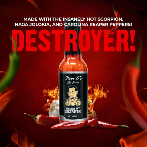 Steve-O's Hot Sauce - Destroyer Hot Sauce | 5 fl oz with Garlic and Scorpion, Naga Jolokia, Carolina Reaper