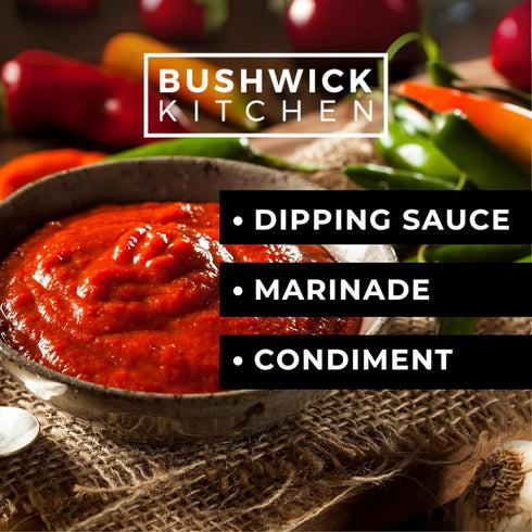 Set 5 Bushwick Kitchen Sriracha Sampler Gift Box, Includes Gochujang Sriracha, Super Spicy Gochujang Sriracha, Curry