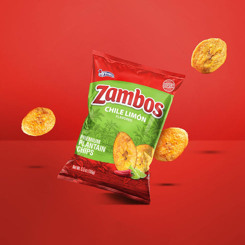 5.3 oz (Pack 12) Zambos Chile Limn Plantain Chips, Crunchy Snack, Gluten Free Bold Chili Lime Flavor