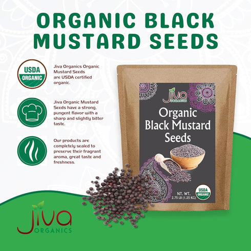 2.75 Jiva Organic Black Mustard Seeds Whole Pound Bulk Bag - Non-GMO Keto Friendly, Non-Irradiated
