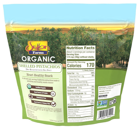 5 Oz. Organic Pistachios Shelled Roasted Salted, Bag, Kosher