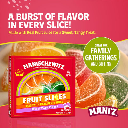 8oz, Manischewitz Holiday Candied Fruit Slices in a Gift Box, Made with Real Fruit Juice, Gluten Free, No High Fructose