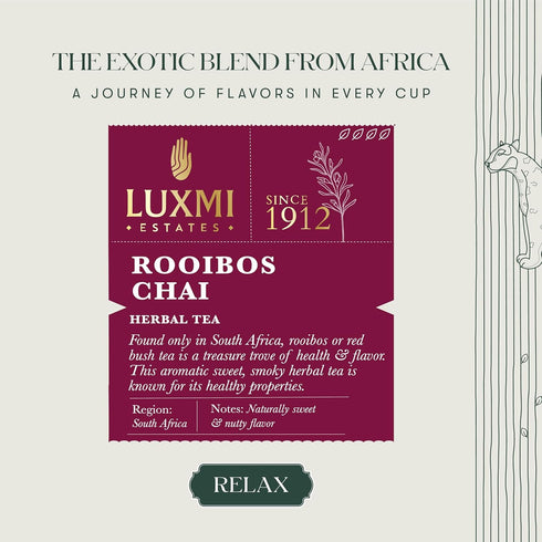 Luxmi Estates Rooibos Chai - Organic Rooibos Tea with Spices, Loose Leaf, 100g (50 Cups) | with Cinnamon, Cardamom and