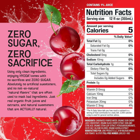 12 OZ 12 Pack HYODA Cherry Soda, Gluten Free and Vegan Sparkling Electrolyte Drink, Made with Organic Cherry Juice
