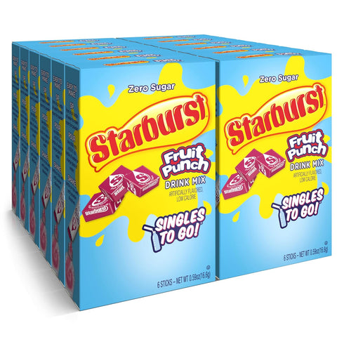 Starburst Singles To Go Powdered Drink Mix - Fruit Punch, Sugar-Free Drink Powder, Just Add Water, 6 Count (Pack of 12)
