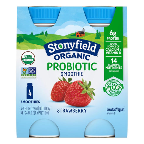 Stonyfield Organic , Low Fat Strawberry Smoothie, 6 oz, 4 Count