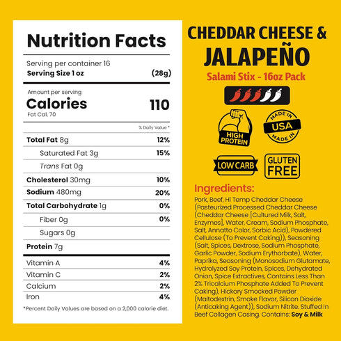 Pack Never-Frozen 16 Oz Long John Snacks Dried Salami Sticks - High Protein Smoked Meat Sticks Bulk - Handcrafted From