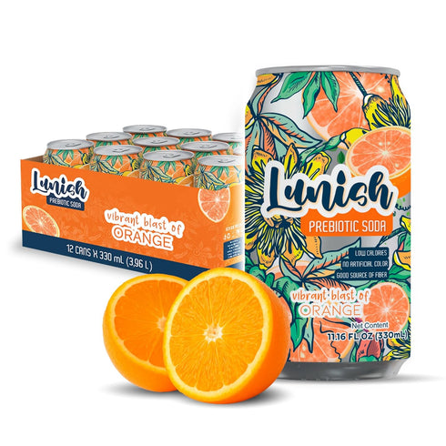 Lunish Prebiotic Soda Orange, Light & Refreshing Low Sugar Soda with 4g