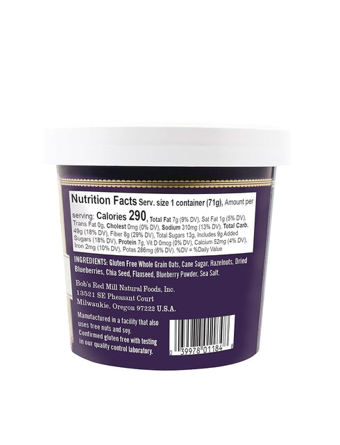 2.5 (Pack 12) Bobs Red Mill Blueberry Hazelnut Oatmeal Cup, Ounce