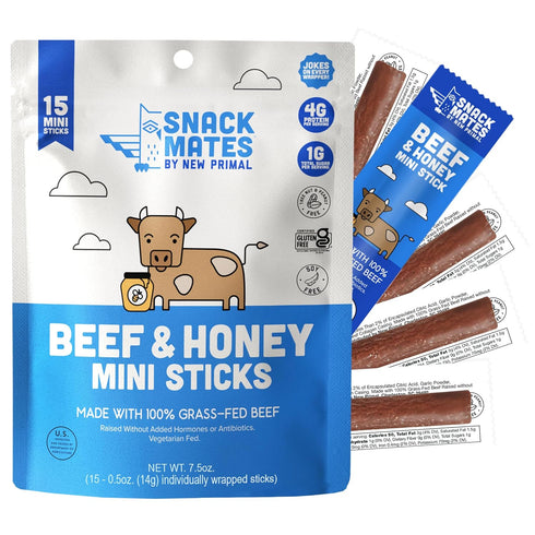 New Primal Snack Mates Beef & Honey Sticks, Healthy Snacks for Kids,