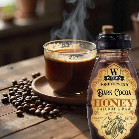 8oz Weeks Honey Farm | Dark Cocoa Raw Honey Infused Supplement - Pure Unfiltered American Honey for Circulation Support