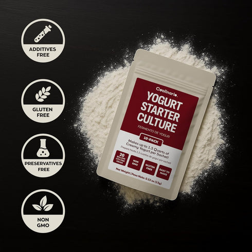 (10-Pack, 1.5g Coolinario Yogurt Starter Culture Sachets) Live Cultures for Homemade Yogurt | Creamy, Thick & Delicious
