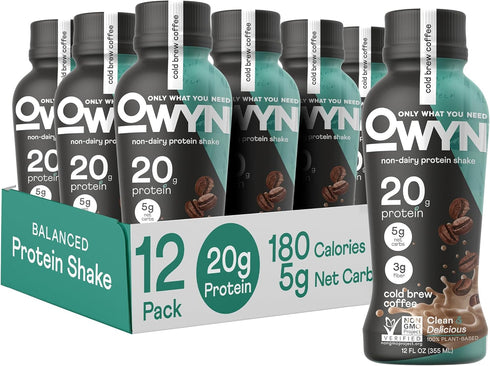 OWYN 100% Vegan Plant-Based Protein Shake, Cold Brew Coffee, 12 Pack, with