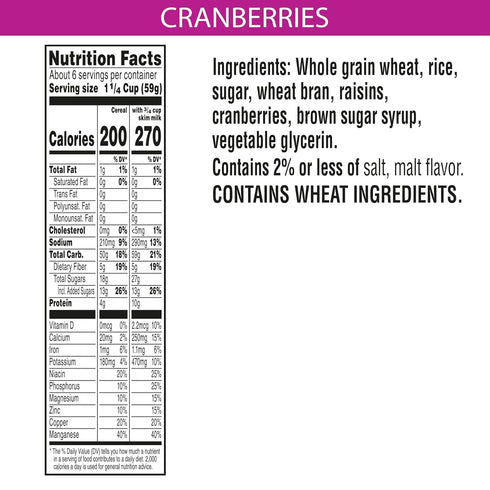 14oz (1 Kellogg's Raisin Bran Cold Breakfast Cereal, Fiber Cereal, Heart Healthy, Original with Cranberries, Box Box)