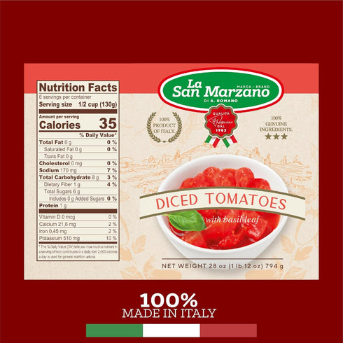 6 Pack, 100% 6 28 Oz Packed La San Marzano Italian Diced Chopped Crushed Tomatoes, Product of Italy, x Can, Italian