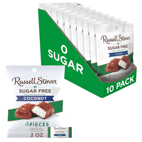 RUSSELL STOVER Sugar Free Coconut in Chocolate Candy, 2 oz. bag (Pack