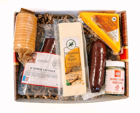 Summer Summer Classic Assortment | Cheese & Sausage Gift Box | Wisconsin Cheddar & Hot Pepper Cheese, Two Sausages