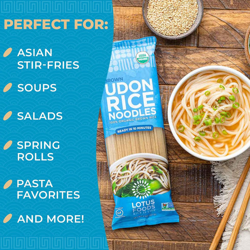 8 oz (Pack 4) Lotus Foods Organic Brown Udon Rice Noodles - Gluten Free Udon Noodles, Organic Brown Rice Noodles, Vegan