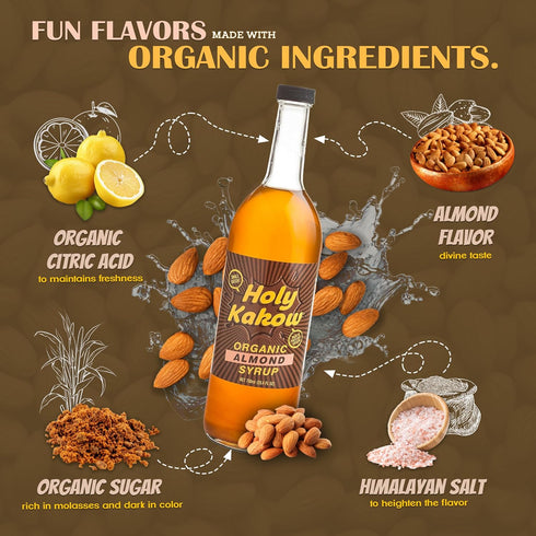 750ml Holy Kakow Cafe Organic Almond Syrup - Almond Syrup, Coffee Syrup, Organic Syrup for Coffee, Almond Syrup