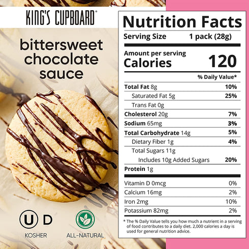 King's Cupboard Bittersweet Chocolate Sauce - The Perfect Hot Fudge Sauce for Topping Ice Cream & Desserts, Chocolate Coffee Drizzle, Baking, Fondue, Gluten-Free, Kosher, All Natural 10 oz