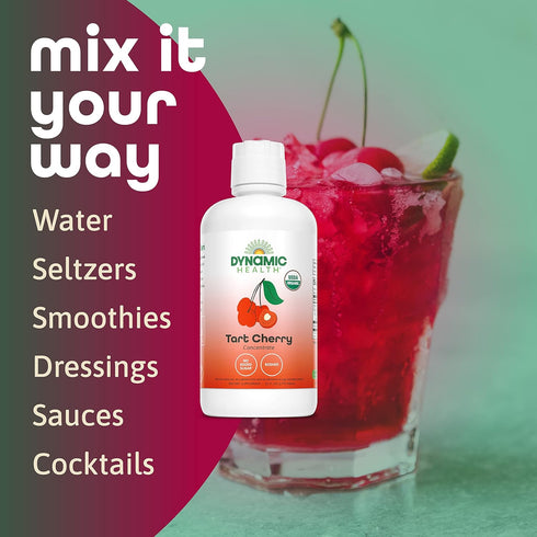 100% (32oz) Dynamic Health Organic Tart Cherry Juice, Unsweetened Juice Concentrate, Antioxidants Supplement, No