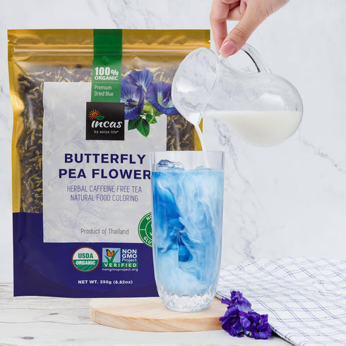 100% 8.82 oz (750+ (250Gram) INCAS USDA Organic Butterfly Pea Flower Cups) DIRECT FROM SOURCE Thailand Non GMO Verified