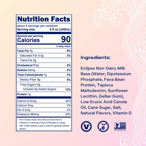 32 oz (Pack 6), Eclipse Foods Non-Dairy Whole Milk, fl of Plant Based, Vegan, Lactose Free, Creamy Milk Alternative
