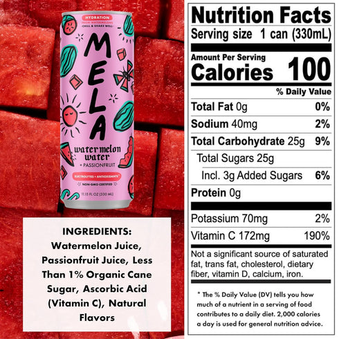 16.9 oz (Pack 12) Mela Water Watermelon Juice Drink, Electrolytes & Antioxidants, Refreshing Hydration, Coconut Water