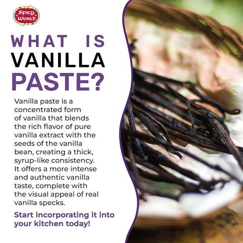 Spicy World 4oz 100% Vanilla Bean Paste Jar - All Natural & Pure - Made with Organic Agave Syrup - For Cooking, Baking