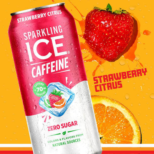 Vitamins,16 oz (Pack 12) Sparkling Ice Caffeine Strawberry Citrus Sparkling Water with Caffeine, Zero Sugar