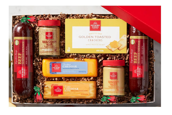 Hickory Farms Holiday Gift Boxed Hearty Summer Sausage & Cheddar Cheese with