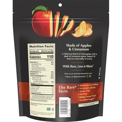 3.4 oz Bare Baked Crunchy Apple Chips, Cinnamon Apple, Gluten Free, Bag