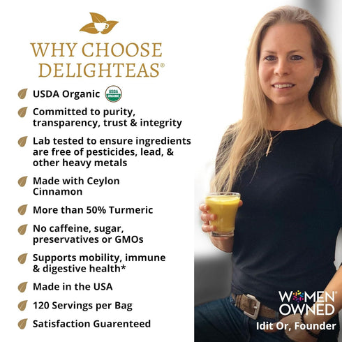 120 5 oz. DelighTeas Organic Golden Milk Powder with Turmeric, Ginger, Ceylon Cinnamon | Ayurvedic Spices for Golden