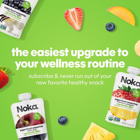 4.22 oz, 6 Count Noka Superfood Fruit Smoothie Pouches, Blueberry Beet, Healthy Snacks with Flax Seed, Plant Protein