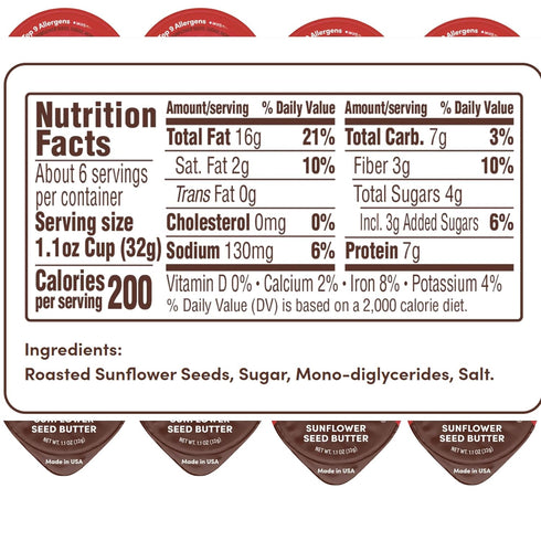 Vallary 1.1 oz (Pack 10) Creamy Sunflower Seed Butter Cups, Single Serve, Peanut-Free & Tree Nut-Free Spread