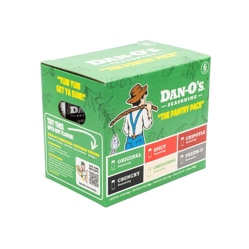 6 Set, 6 Pack, Dan-O's Bottle Seasoning Small Bottles, Includes Original, Spicy, Chipotle, Crunchy, Cheesoning