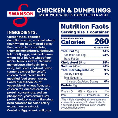 10.5 OZ 12) Swanson Canned Chicken and Dumplings With White and Dark Chicken Meat, Can (Case