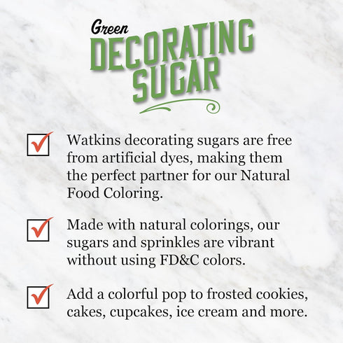 4.2 1-Pack Watkins Green Decorating Sugar (No Artificial Dyes), Non-GMO, Kosher, Ounce
