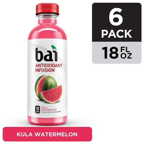 18 6 pack Bai Flavored Water, Kula Watermelon, Antioxidant Infused Drinks, Fluid Ounce Bottles