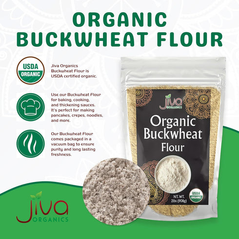 2 LB Jiva Organics Buckwheat Flour (Dark) Bag - Vegan, Non-GMO, Kuttu, Earthy Flavor